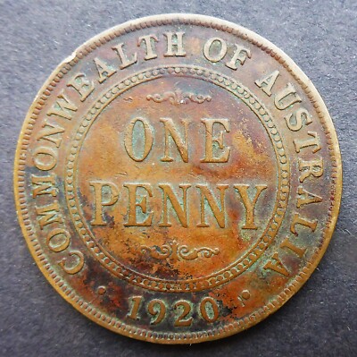 1920 Australian Penny Dot Above Bottom scroll  (B) FREE SHIPPING!!