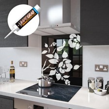 Glass Splashbacks Black Floral Glass and Accessories - Made By Premier Range
