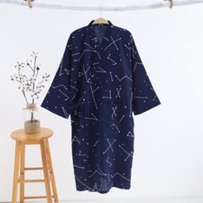 Men Kimono Pajamas Bathrobe Gauze Cotton Sleepwear Japanese Geometry Print