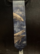 VINTAGE LOST KINGDOM MENS NECKTIE 100% SILK KILLER WHALES BLUE, GRAY, WHITE!