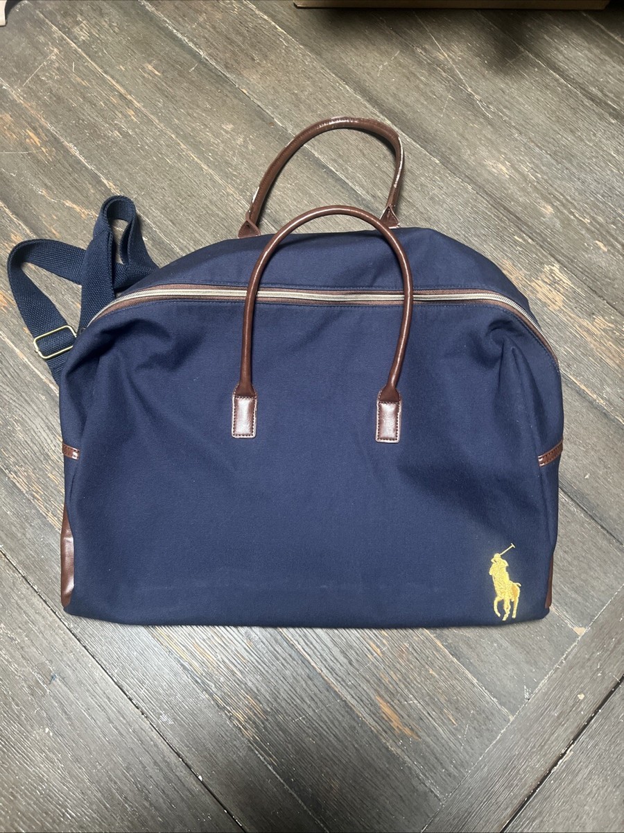 Polo Ralph Lauren Navy Blue With Brown Leather Weekender Travel