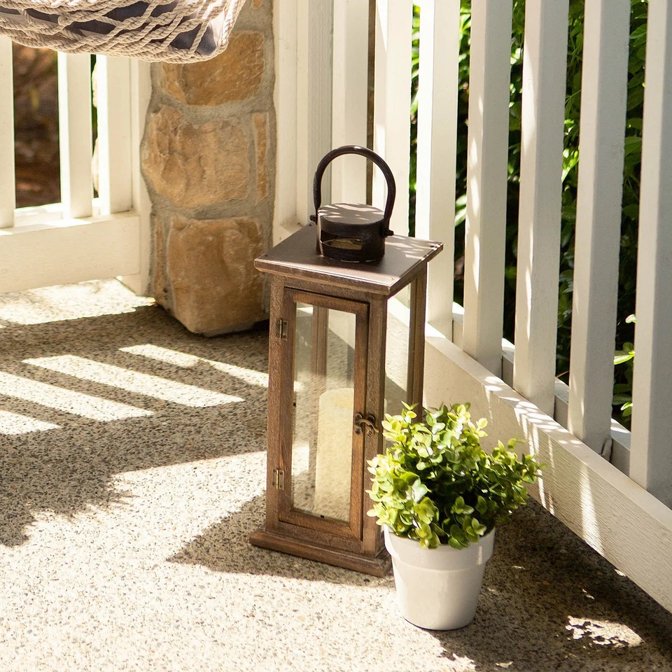 Metal Glass Lodge Wooden Serene�Candleholder Lantern Indoor Outdoor Decor - Image 3 of 4