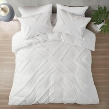 White Tufted Duvet Cover- Cotton Bedding Pillowcase Comforter Set zipper Closure