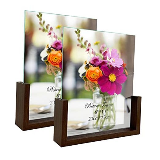 Picture Frame Set of 2, Rustic Glass Photo Frames with Base for Tabletop 8x10
