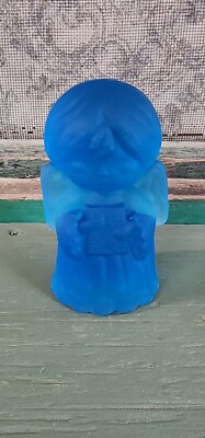 Blue Satin Solid Glass Moser Angel Figurine Choir Girl Singing