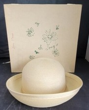 Vintage 1950 Ladies BONE STRAW Hat DeJong Box GROSGRAIN Millinery Union 20 3/4 S