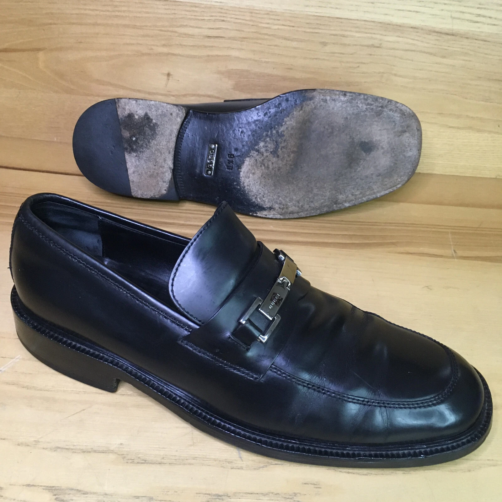 Chaussures Gucci vintage bout carré gros mors de cheval taille homme 9,5 cuir