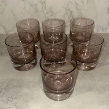 7 Block Pink Purple Whiskey Double Old Fashion Glass Tumbler Bubble Base