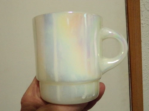 Vtg Fire King Aurora Moonglow Iridescent Stackable Mug Cup Exc