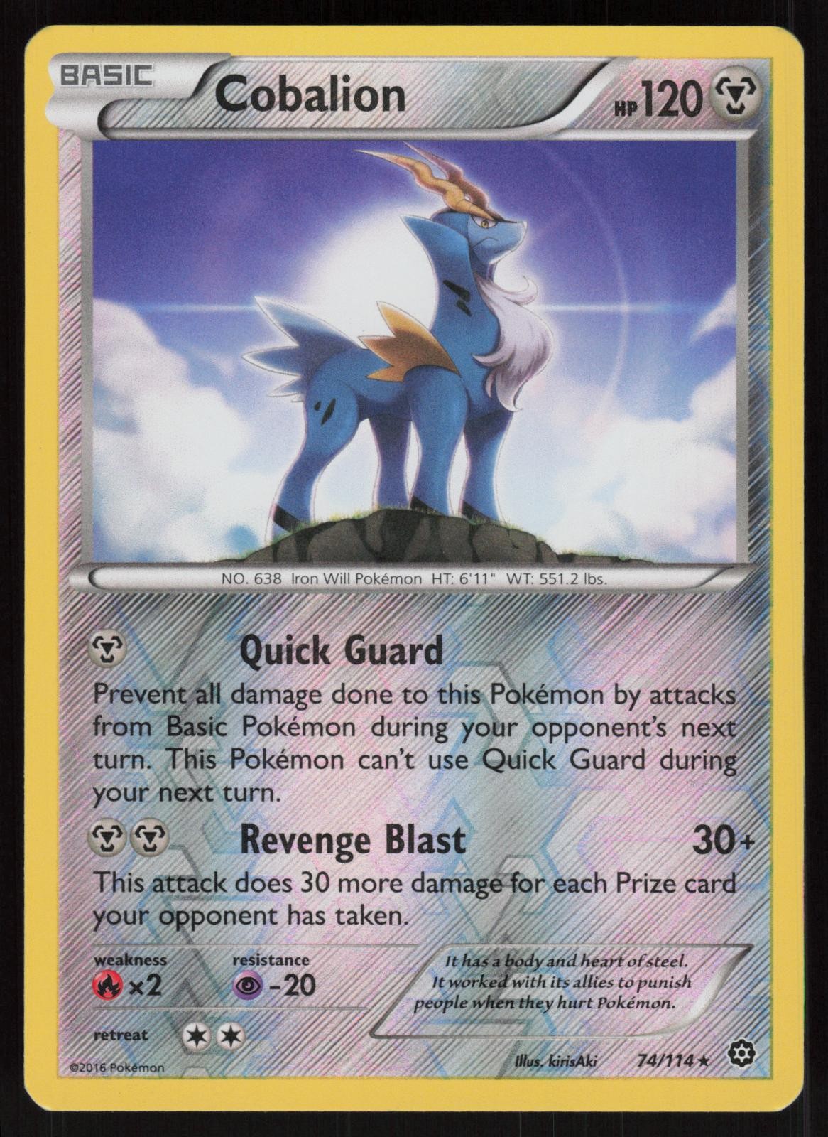 Cobalion 74/114 Rare Steam Siege Pokemon Reverse Holo Lightly Played