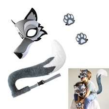 Kid Adult Wolf Costume Wolf Face Mask Wolf Tail Gloves Halloween Animal Costume