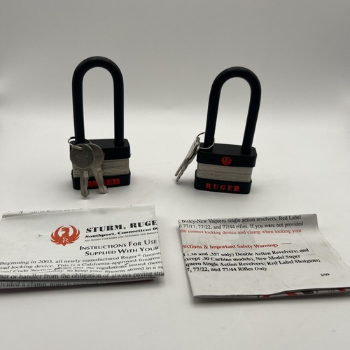 Lotto 2 Ruger Gun Lock 5025 per fucili pistole revolver 4 chiavi e istruzioni - Foto 1 di 4