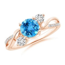 925 Silver Round Swiss Blue Topaz Gemstone Three-stone Daughter Trendy Ring