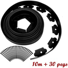 10m Midnight Black Flexible Border Edging 50mm High+ 30 Fixing Pegs for Gardens