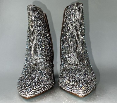 Betsey Johnson Women's Silver Rhinestone Ankle Boots Sz 7.5