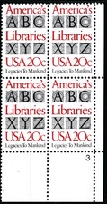 SC# 2015 - 1982 20¢ America s Libraries - Mint Never Hinged - Plate Block of 4