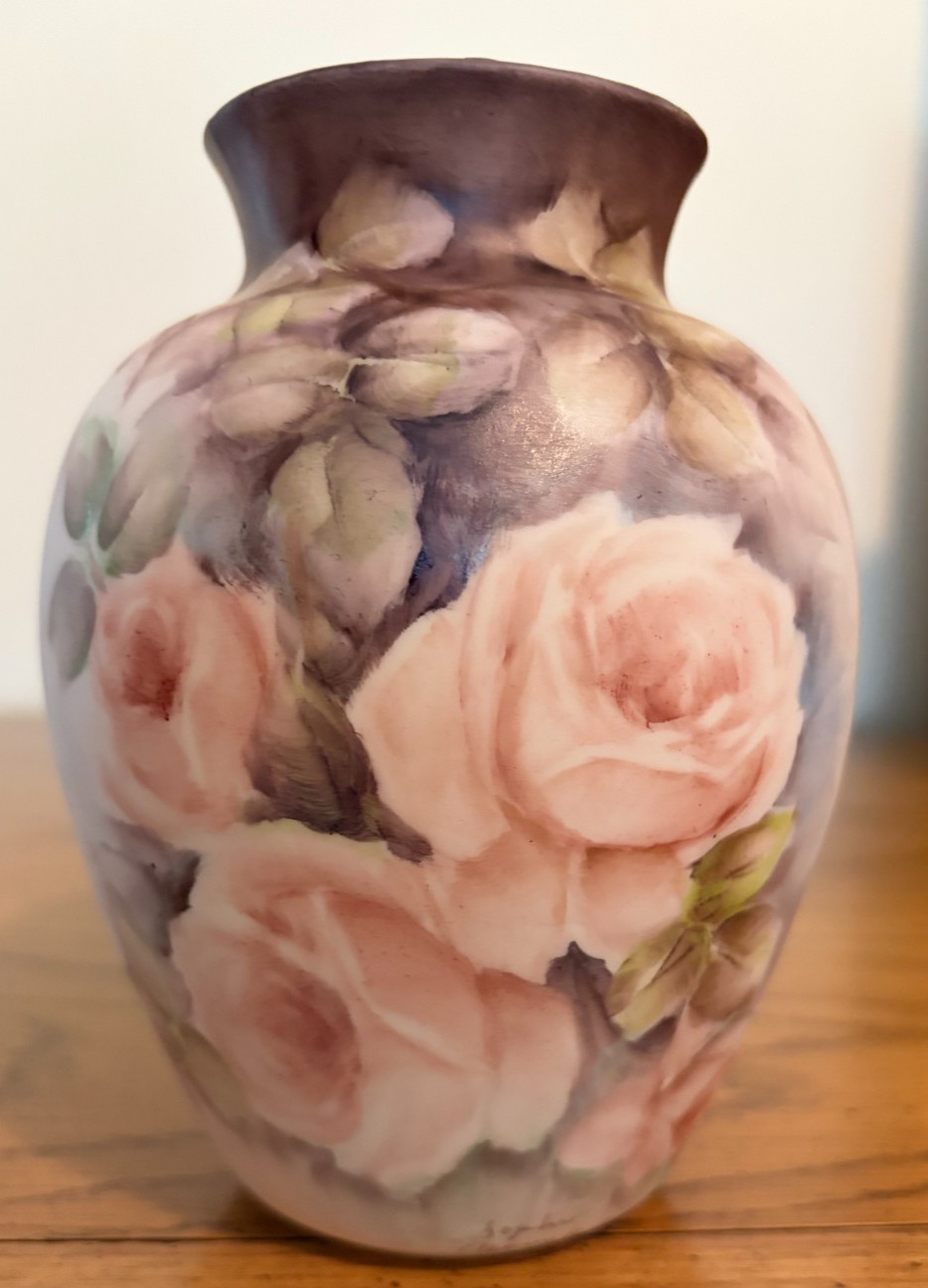 Chers Hand Painted Pink Roses 5.5" T Vase
