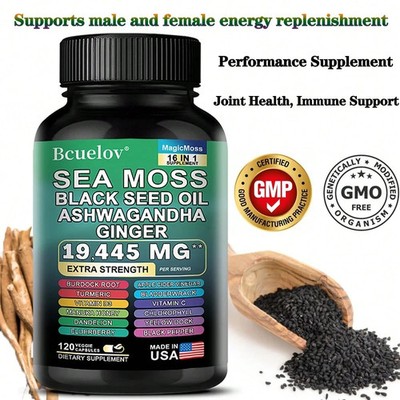 Sea Moss, Black Seed Oil, Ashwagandh, Turmeric, Ginger (16 in 1 Multivitamin)