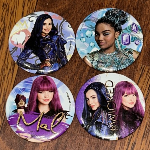 Disney Descendants 2 Set of 4 Buttons / Pins, Birthday Party Favors