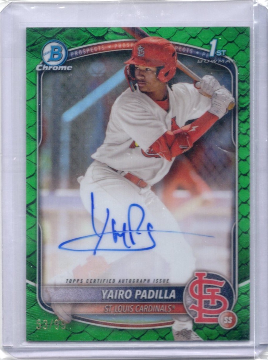 2025 Bowman Chrome Yairo Padilla Green Reptilian Auto 53/99 1st Bowman Cardinals