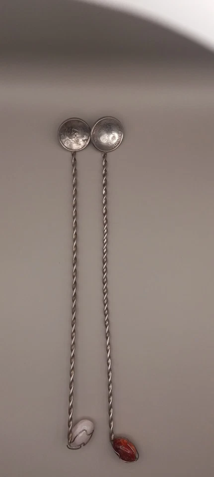 2 cucharas vintage para monedas de 400 Reis Brasil plata con cuarzo rosa y cornalina Foto 3 de 4