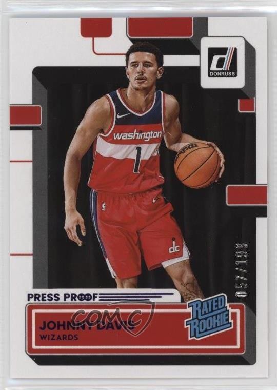 2022 Panini Donruss Rated Rookie Purple Press Proof /199 Johnny Davis #210 02v3