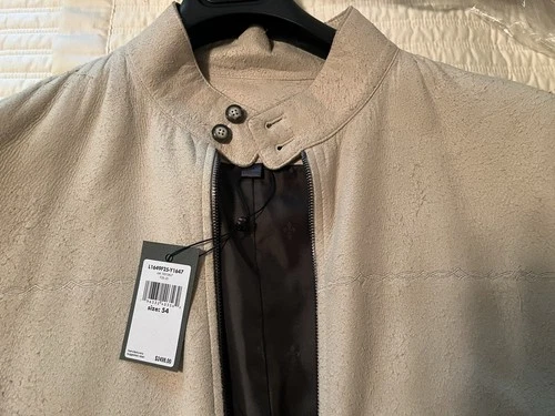 John Varvatos Beige Suede Bomber Jacket IT 54 Zip/Button Pockets - product listing photo