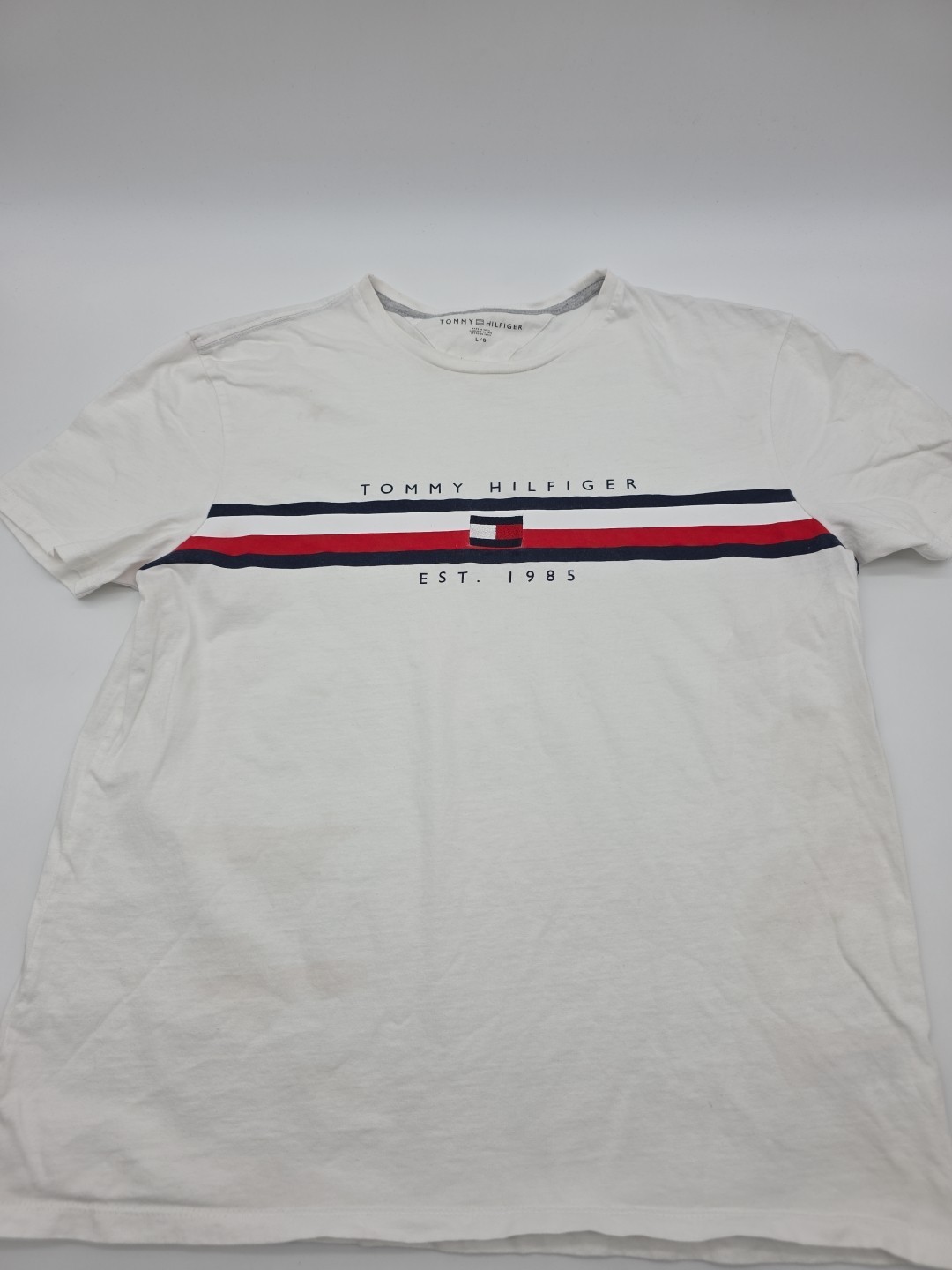 Tommy Hilfiger T-Shirt Men Large white Solid Embroidered Tee.#40536
