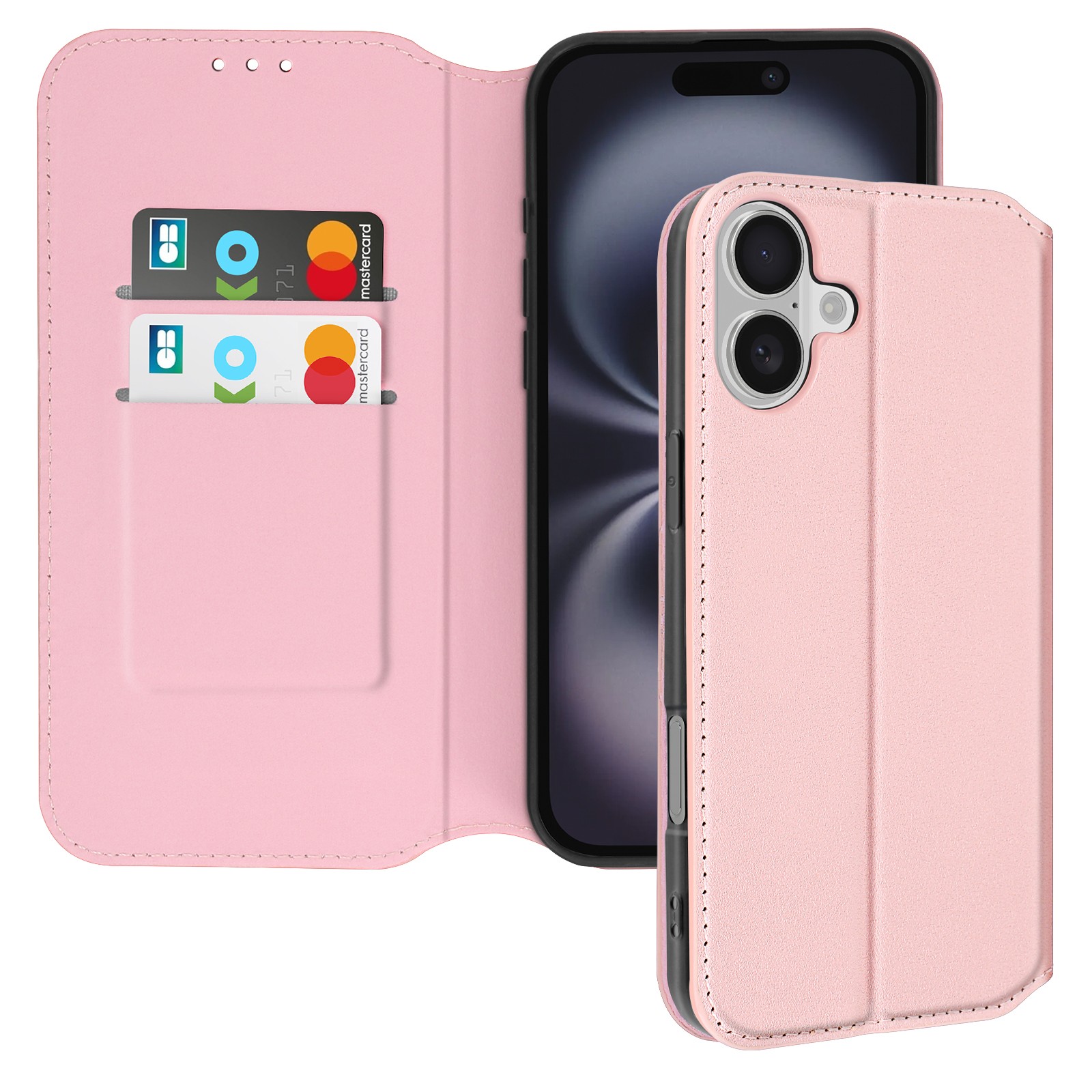 Coque iPhone 16 avec porte-carte et support vidéo Rose Champagne