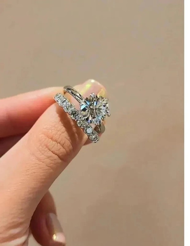 2.00 CT Round-Cut Real Moissanite Bridal Wedding Ring Set 14k White Gold Plated