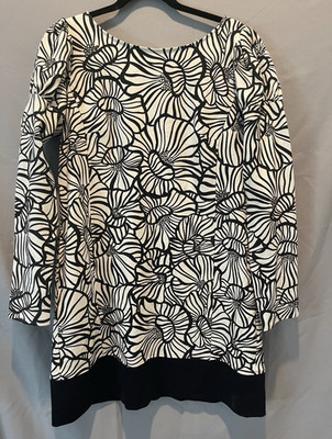 Laundry by Design Black/White Floral Tunic Dress Round Neck 3/4 Sleeve M/L