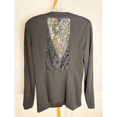 Boston Proper Lace Back Blazer Women 8 Black Polyester Rayon Stretch Evening
