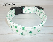 Lucky Green mini Shamrock on White Terri's Dog Collar handmade St. Patrick's Day