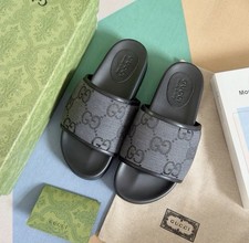 Gucci GG Logo Comfort Slide Sandals Black Gray Men's Casual Summer