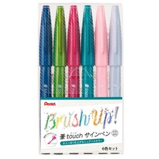 Pentel SES15C-6STB Brush Touch 1 Count Pack of 6 , 6 color nuanced colors
