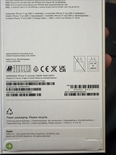 iPhone 17 Lavender 256GB, Brand New Sealed Box, Unlocked Model A3520 - Afbeelding 7 van 9
