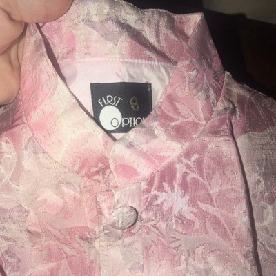 First Option Pink Floral Button Front Lined Long Sleeve Short Jacket Women