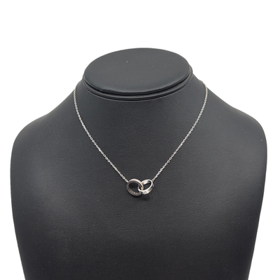 $5950 Genuine Cartier Half Paved Interlocking 18k WG Love Necklace
