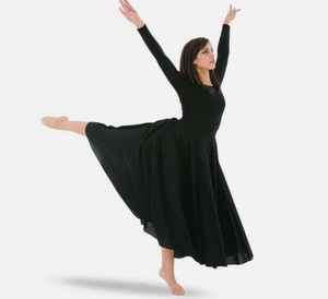 Body Wrappers Long Praise Dance Maxi Skirt S/M Black Circle Pull on High Waist