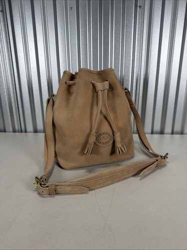 Vintage Dooney & Bourke Tan Suede Bucket Bag Hobo Purse Carryall Tote Retro - Image 1