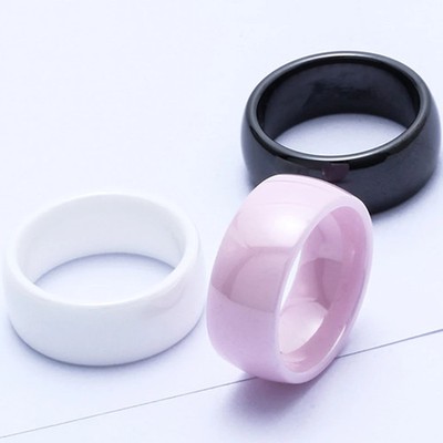 Ceramic Ring 8mm Smooth Band White Pink Black Minimalist Women Jewelry