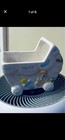 Ceramic Baby Carriage Planter Teddy Bear Hand Painted Glazed Nursery Decor Blue — photo 1