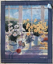 Tapestry Wall Hanging Woven Floral Yellow Daisies  w/ Lined Back | USA 35" x 42"