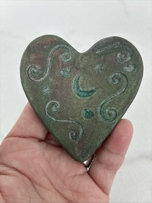 Raku Pottery Heart Paperweight by artist Jeremy Diller Signed