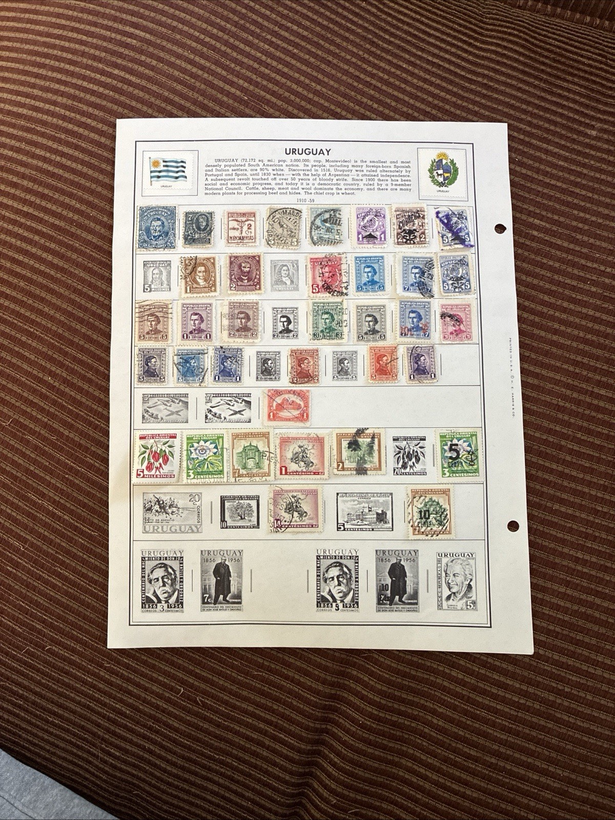 Uruguay Stamp Collection Page 1910-1959 H.E. Harris Album Used