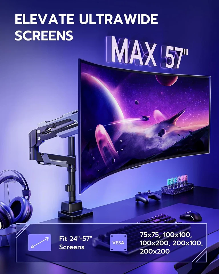 Heavy Duty Space Saving Monitor Arm mount 24-57" 66lbs Adjustable Gas Spring - Image 3 of 4