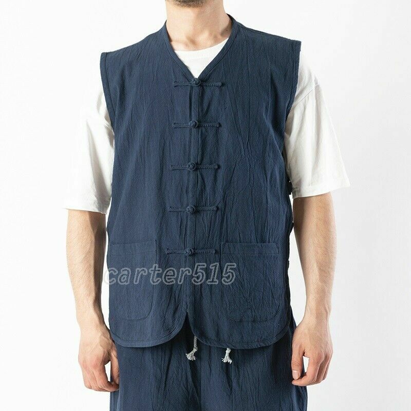 YANYAN/ヤンヤン　Linen Mabo VEST サイズM Retro Mens Vest Cotton Linen Sleeveless Chinese Tangzhuang