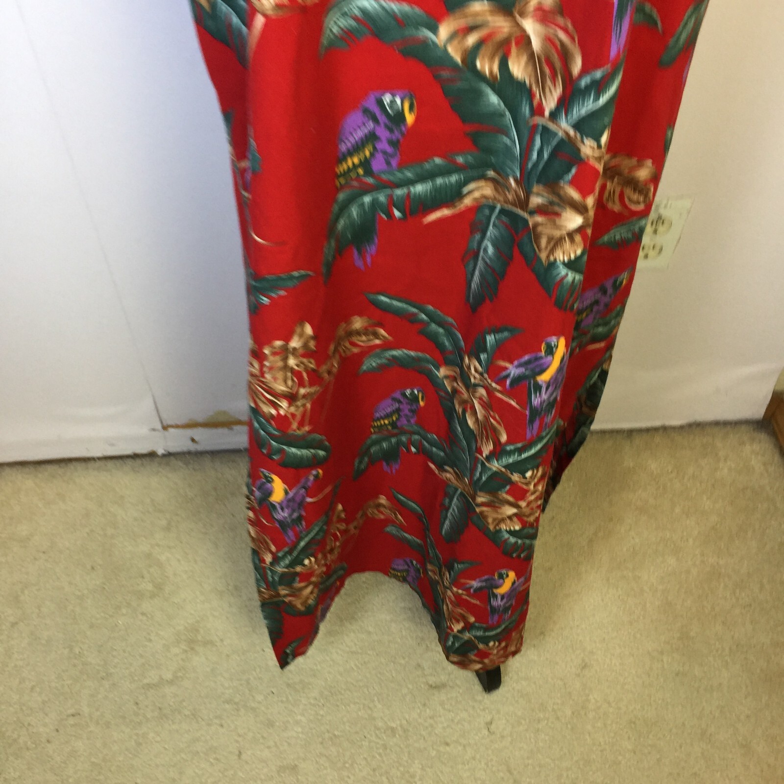Paradise Found Hawaii Maxi Dress Size L Womans Red Parot Vintage 80s Sleeveless