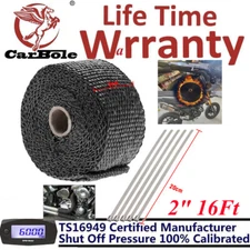 2" x 16feet Roll Black Header Turbo Pipe Manifold Exhaust Heat Wrap Tape 5 Ties