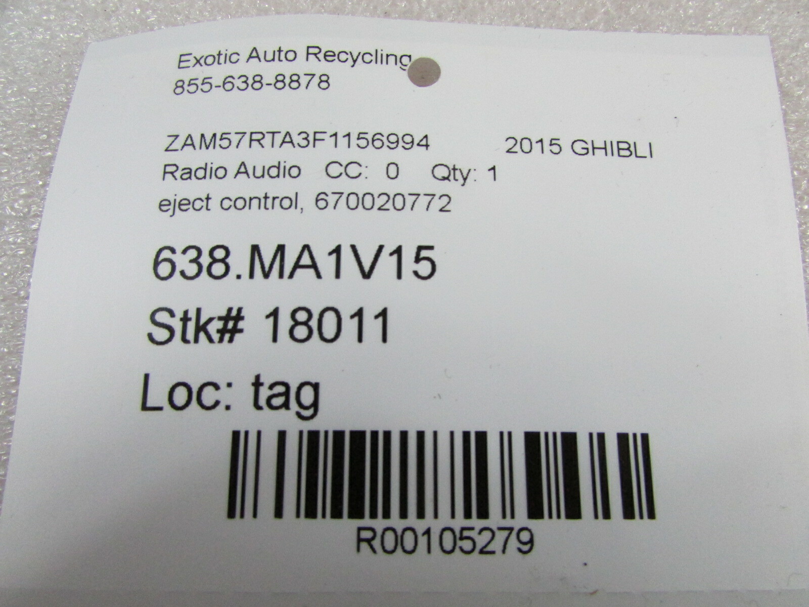 Maserati Ghibli, CD Eject Control, Used, P/N 670020772